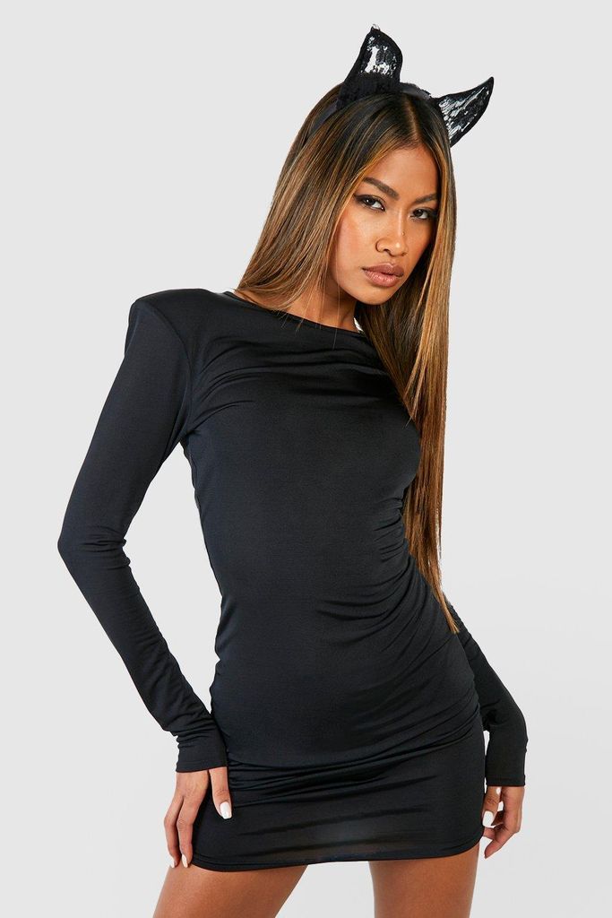 Womens Shoulder Pad Disco Slinky Mini Dress - Black - 8, Black