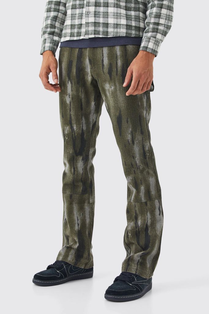 Men's Fixed Waist Slim Flare Gusset Washed Trouser - Green - 28, Green