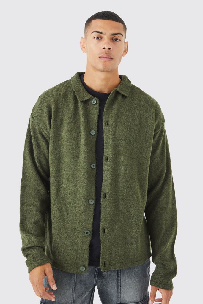 Men's Long Sleeve Knitted Shirt - Green - S, Green