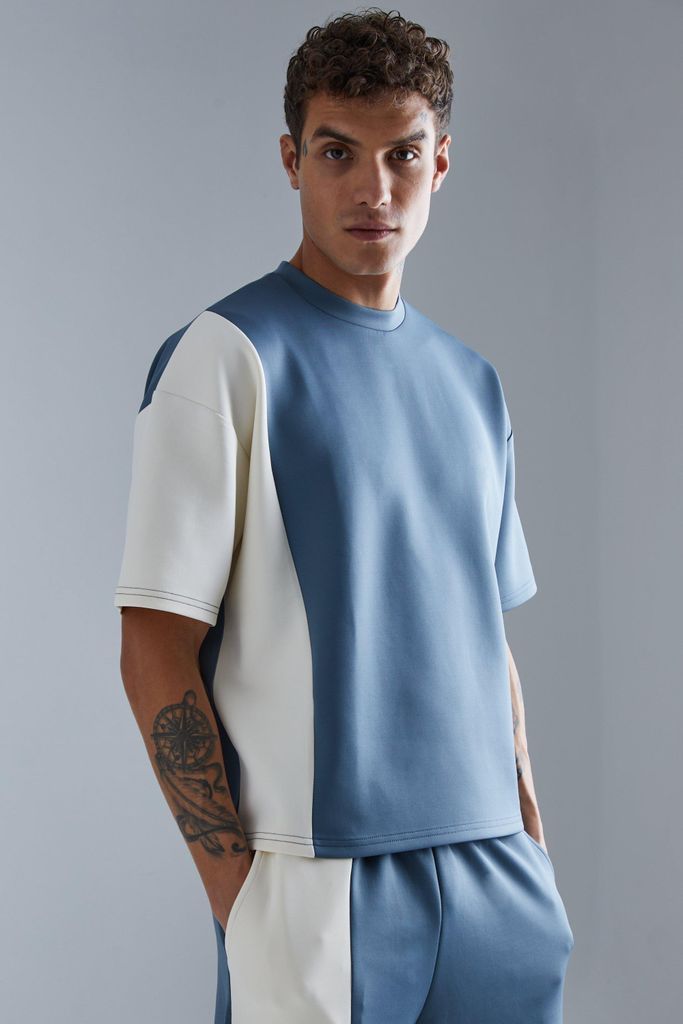 Men's Oversized Boxy Scuba Colour Block T-Shirt - Blue - S, Blue