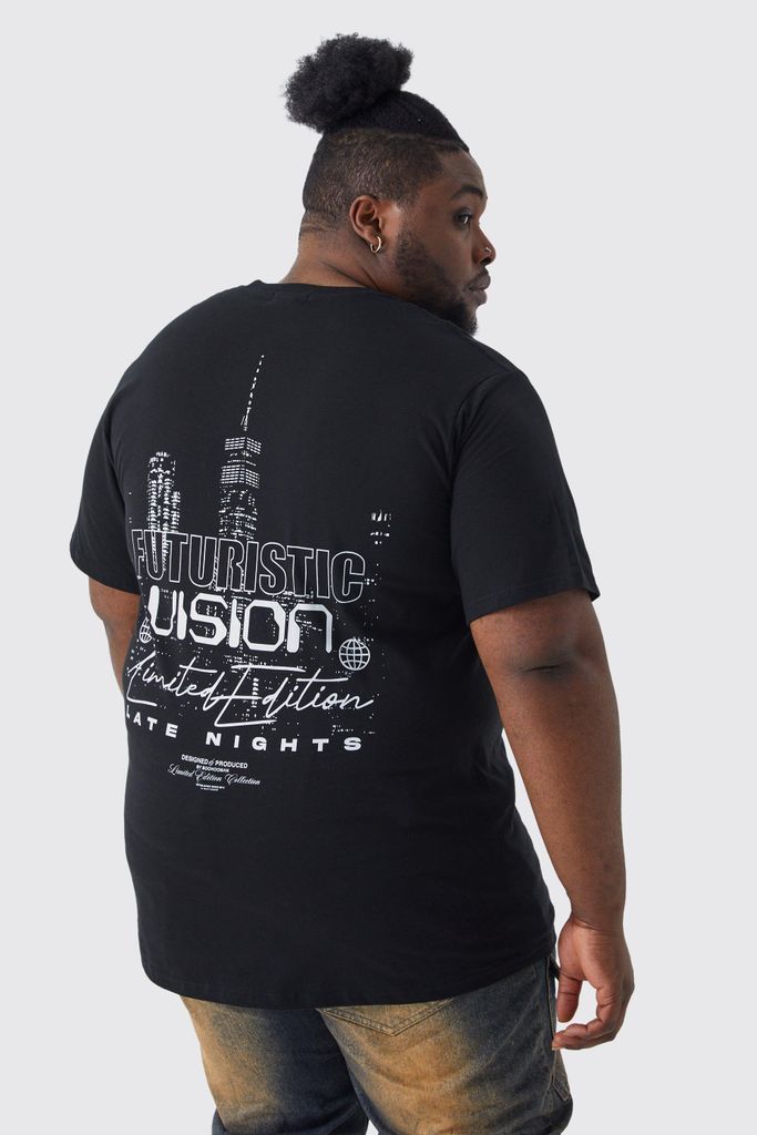 Men's Plus Longline Scenic Graphic T-Shirt - Black - Xxxl, Black