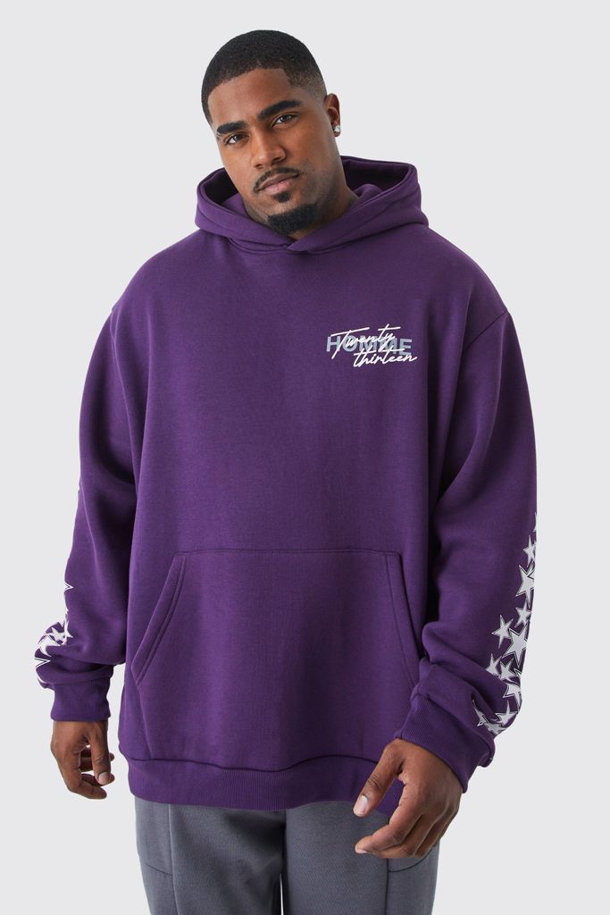 Men's Plus Oversized Star Graffiti Print Hoodie - Purple - Xxxl, Purple
