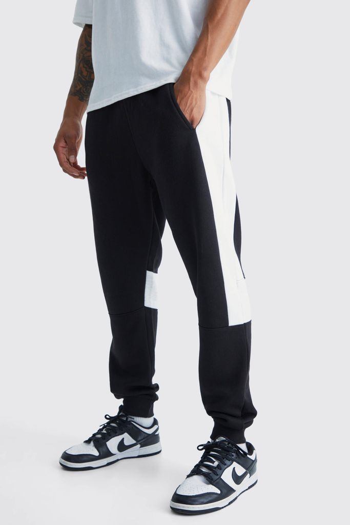 Men's Slim Fit Colour Block Panel Jogger - Black - S, Black