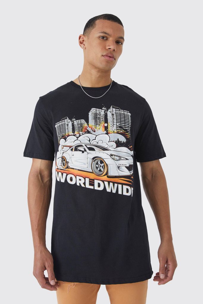 Men's Tall Longline Worldwide Car Graphic T-Shirt - Black - S, Black