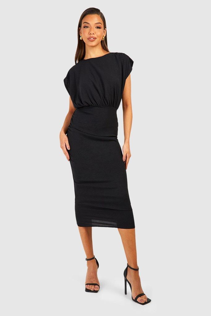 Womens Short Sleeve Batwing Midaxi Dress - Black - 8, Black