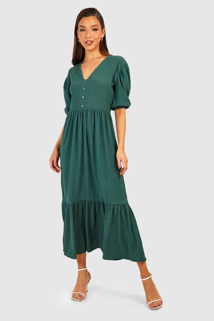 Womens Textured Button Down Midaxi Smock Dress - Green - 8, Green