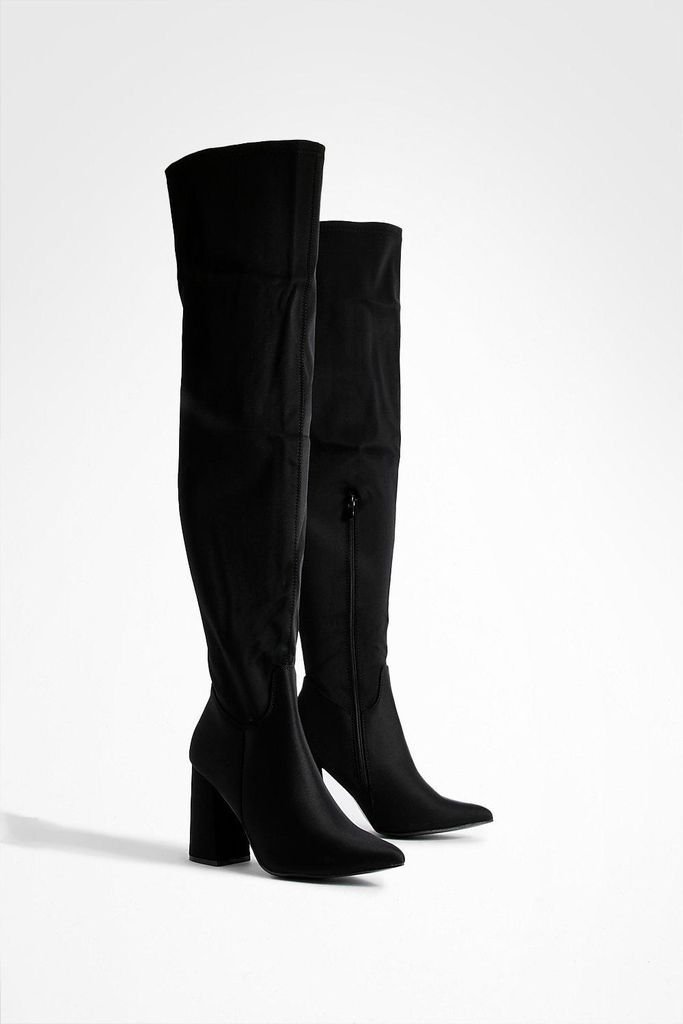 Womens Wide Fit Block Heel Over The Knee Boots - Black - 3, Black