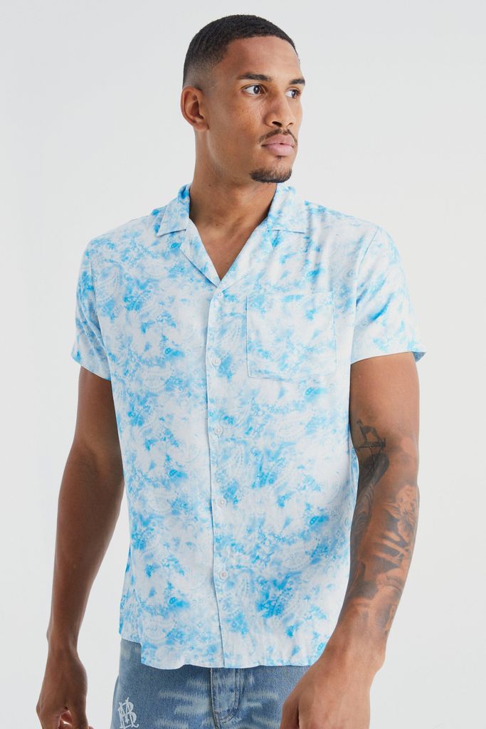 Men's Tall Short Sleeve Viscose All Over Print Shirt - Blue - S, Blue