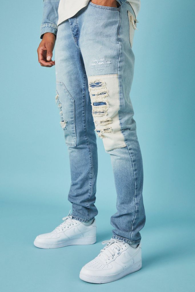 Men's Tall Slim Rigid Distressed Jeans - Blue - 30, Blue