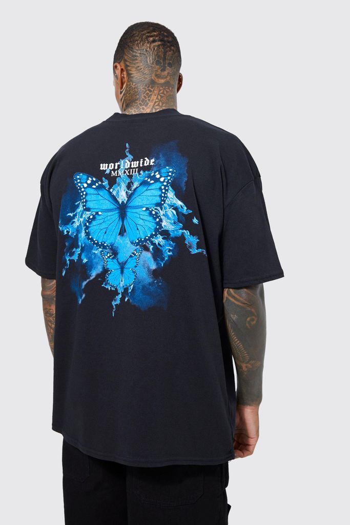Men's Oversized Butterfly Graphic T-Shirt - Black - M, Black