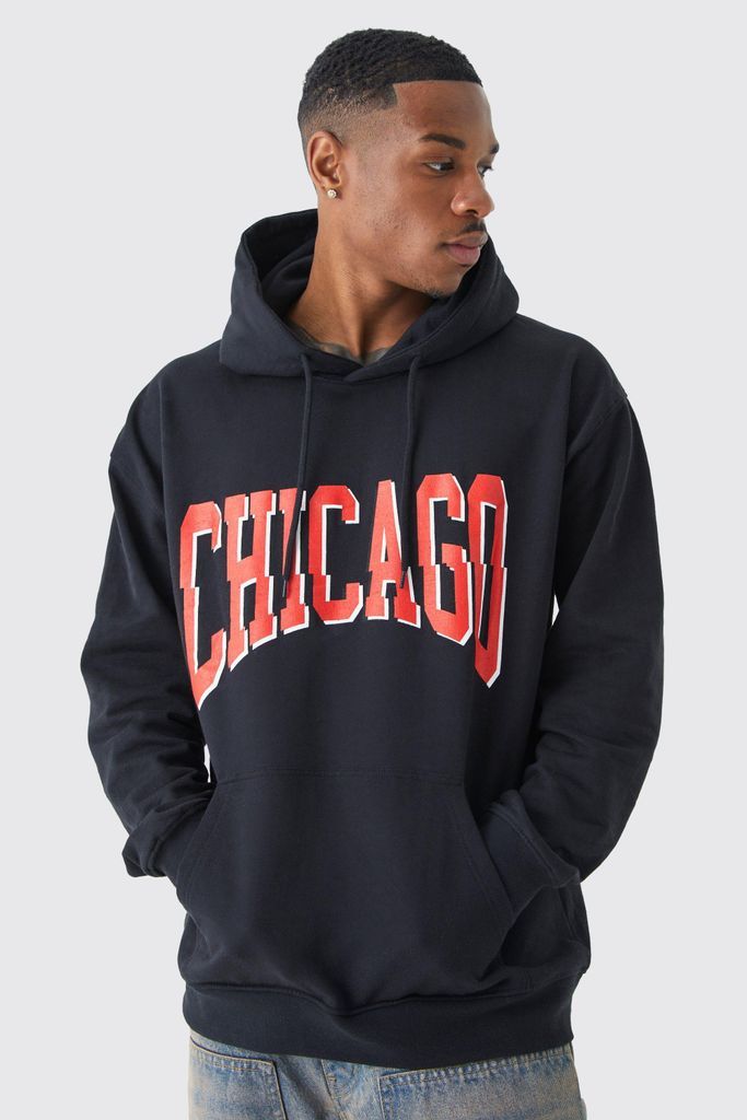 Men's Oversized Chicago Varsity Hoodie - Black - S, Black