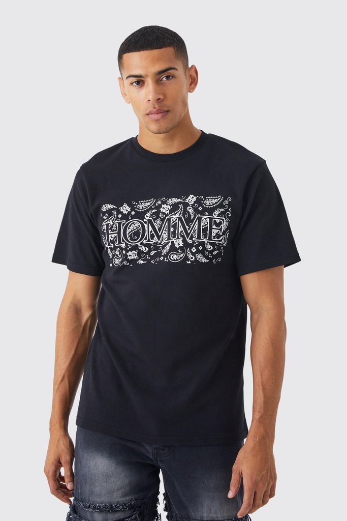 Men's Paisley Interlock Homme Slogan T-Shirt - Black - S, Black