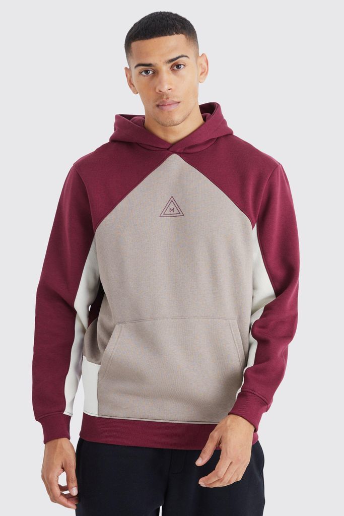 Men's Branded Colour Block Hoodie - Red - S, Red