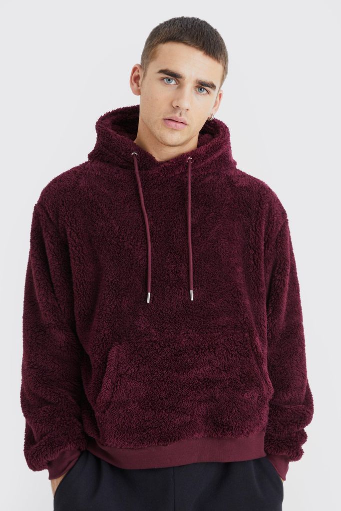 Men's Oversized Boxy Borg Over The Head Hoodie - Red - S, Red