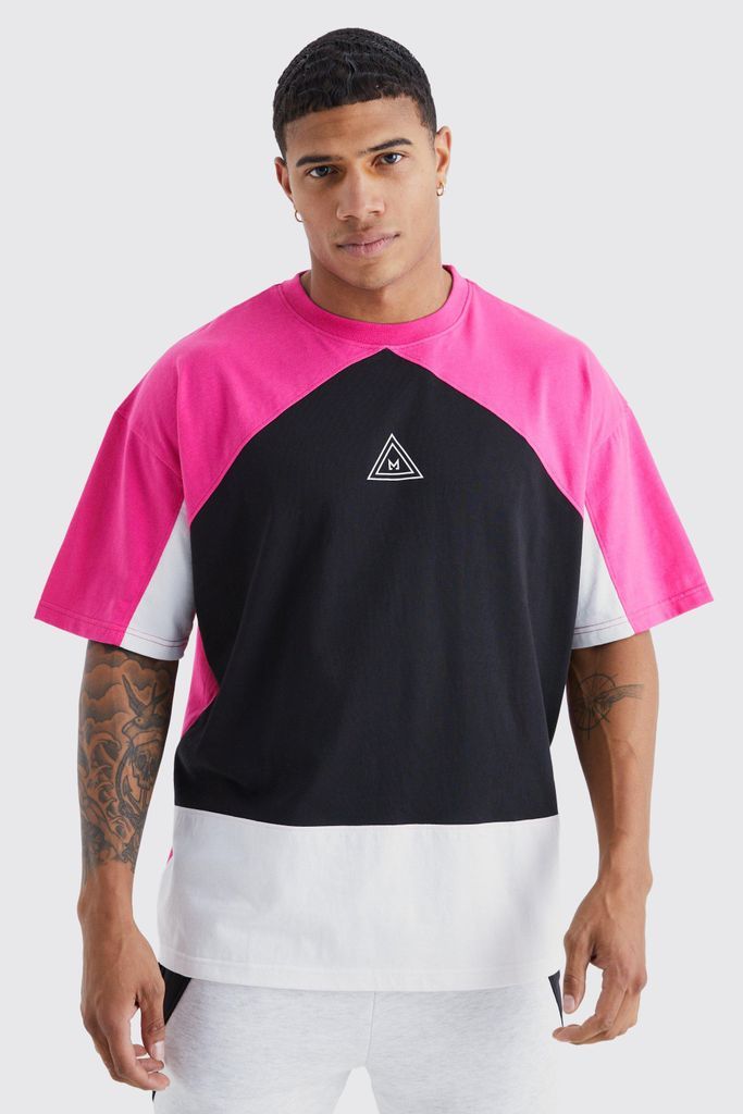 Men's Oversized Branded Colour Block T-Shirt - Pink - S, Pink