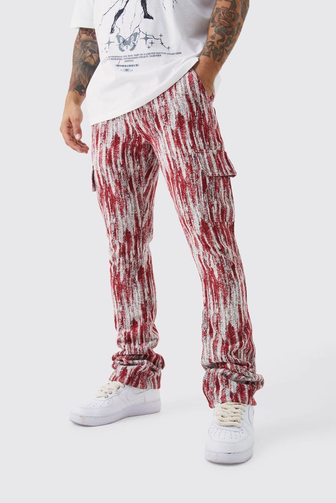 Men's Slim Flare Tapestry Cargo Trouser - Red - 28, Red