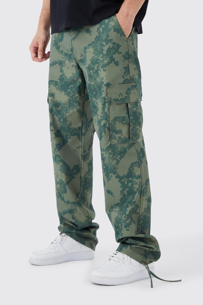Men's Tall Fixed Waist Relaxed Pixel Camo Cargo Trouser - Green - 30, Green