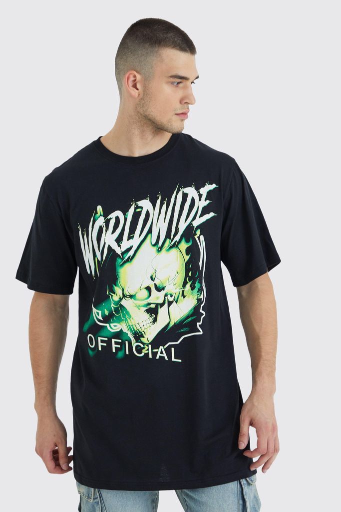 Men's Tall Longline Worldwide Skull Graphic T-Shirt - Black - S, Black