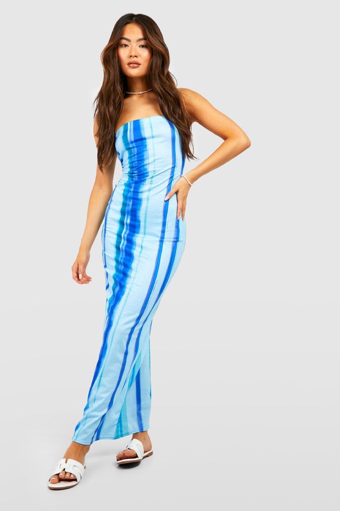 Womens Basic Ombre Stripe Bandeau Maxi Dress - Blue - 14, Blue