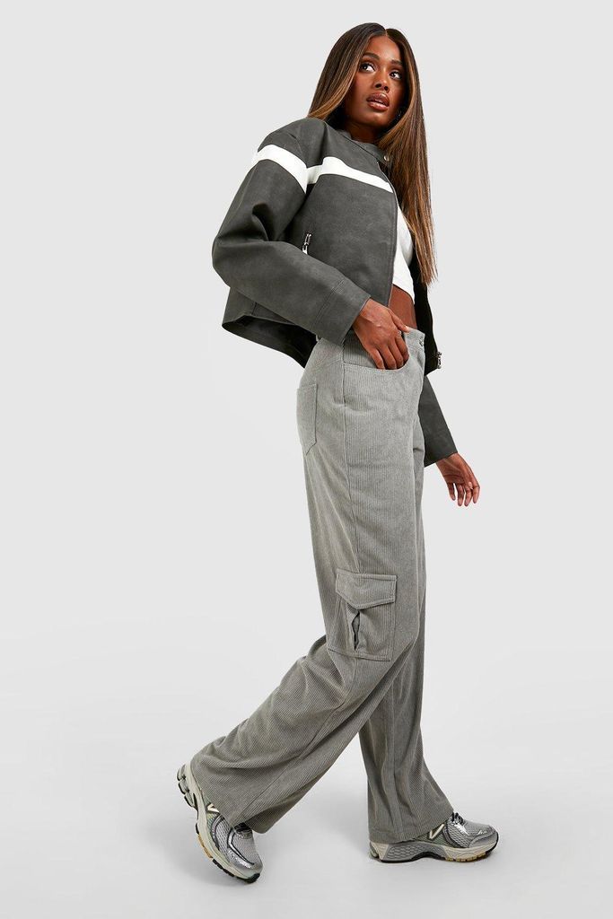 Womens Cargo Pocket Cord Jeans - Grey - 6, Grey