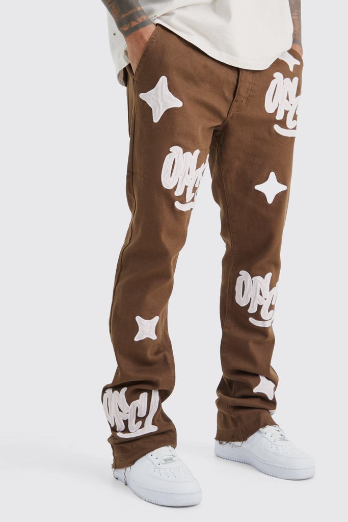 Men's Fixed Waist Skinny Flare Gusset Applique Cargo Trouser - Brown - 28, Brown