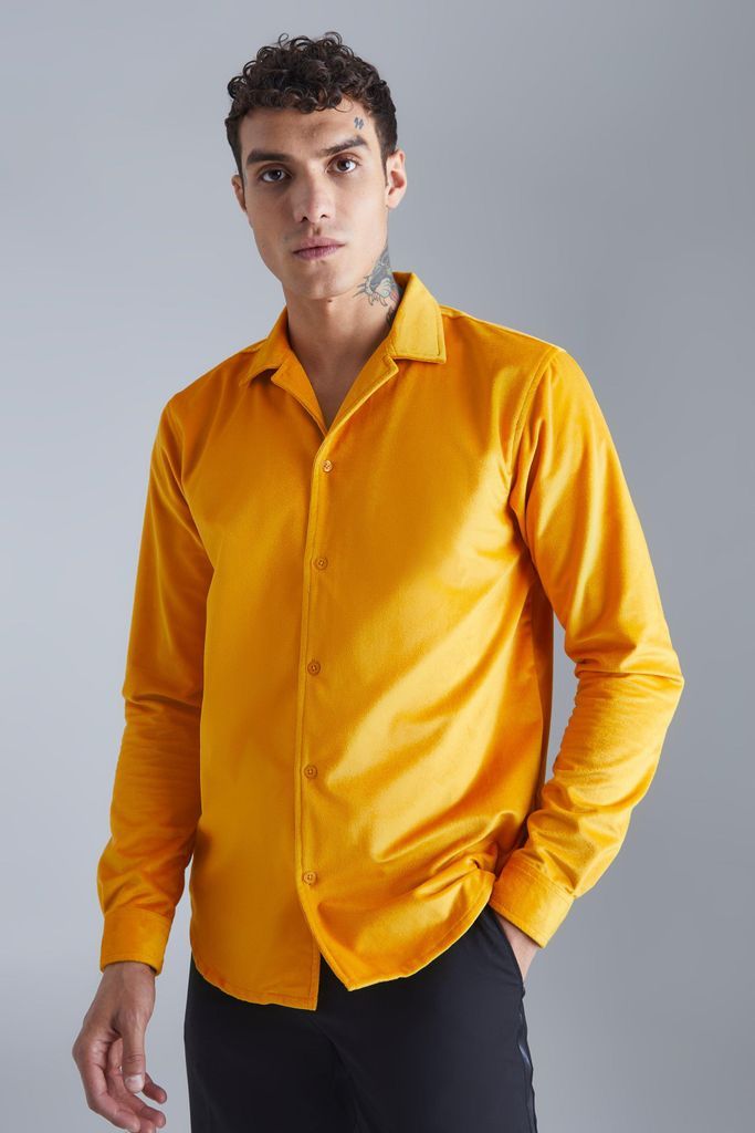 Men's Long Sleeve Velour Revere Shirt - Gold - S, Gold