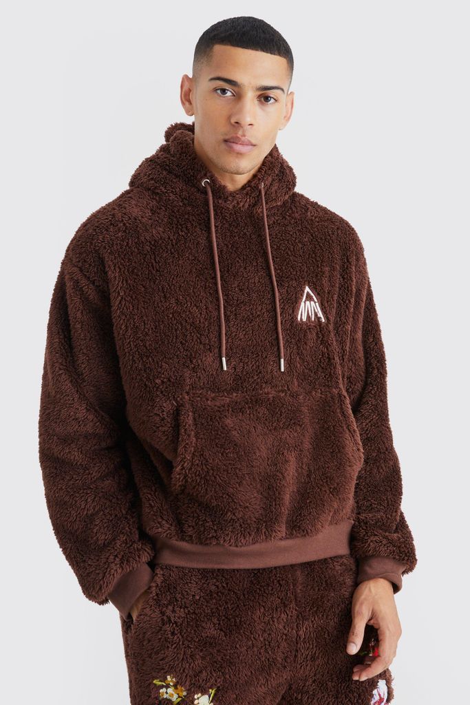 Men's Oversized Boxy Man Embroidery Hoodie - Brown - S, Brown