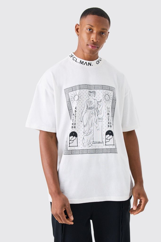 Men's Oversized Jacquard Neck Graphic T-Shirt - White - S, White