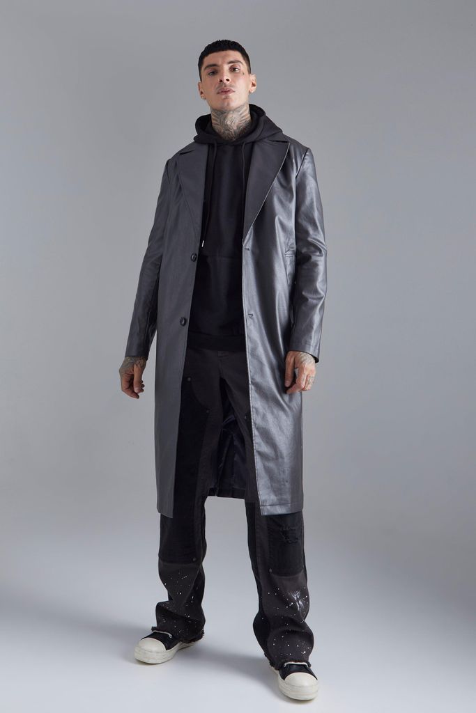 Men's Pu Trench Coat - Grey - S, Grey