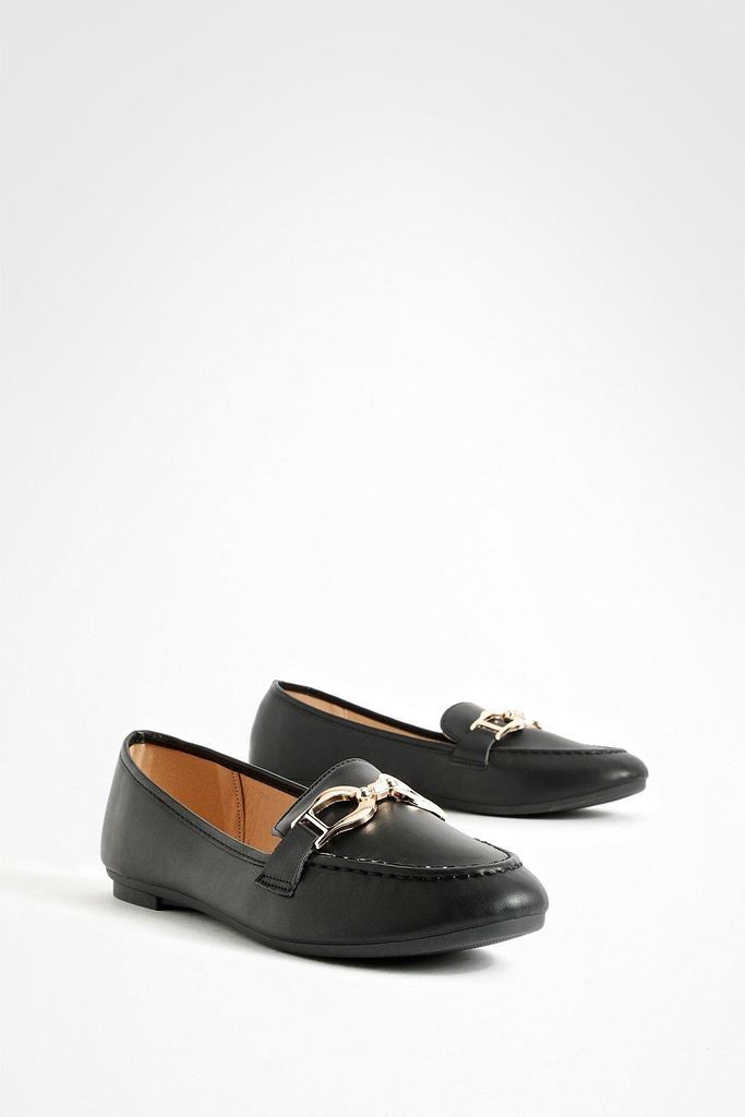 Womens Hardware Detail Loafers - Black - 4, Black