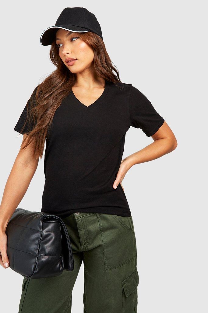 Womens Tall Basic V-Neck Cotton T-Shirt - Black - 6, Black