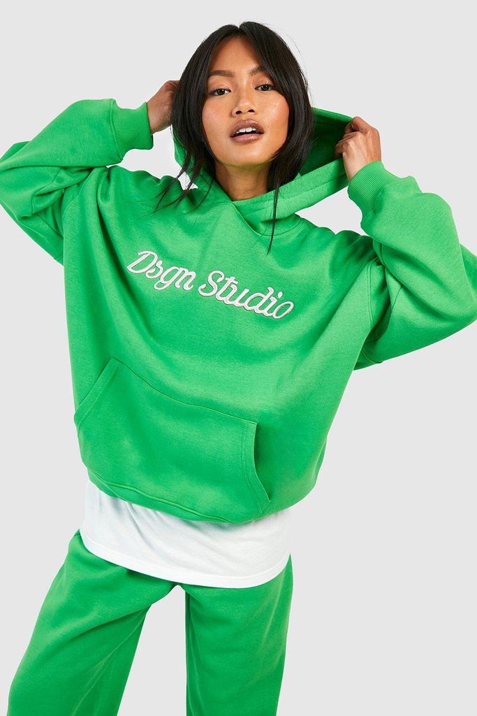 Womens 3D Embroidered Oversized Hoodie - Green - S, Green