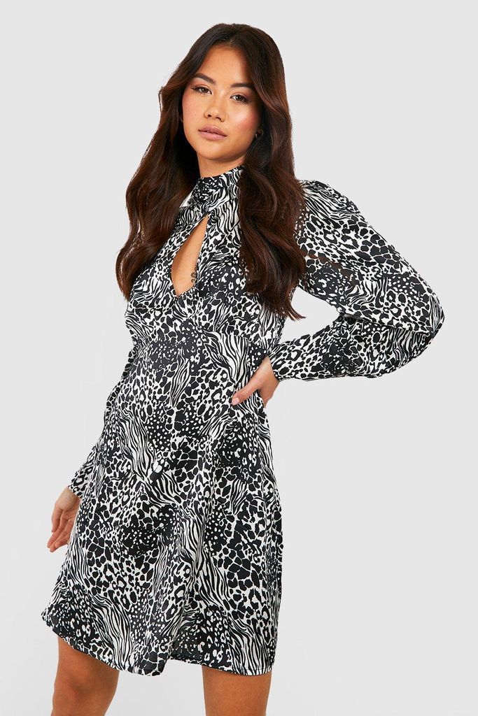 Womens Leopard Print Keyhole Detail Dress - Multi - 8, Multi