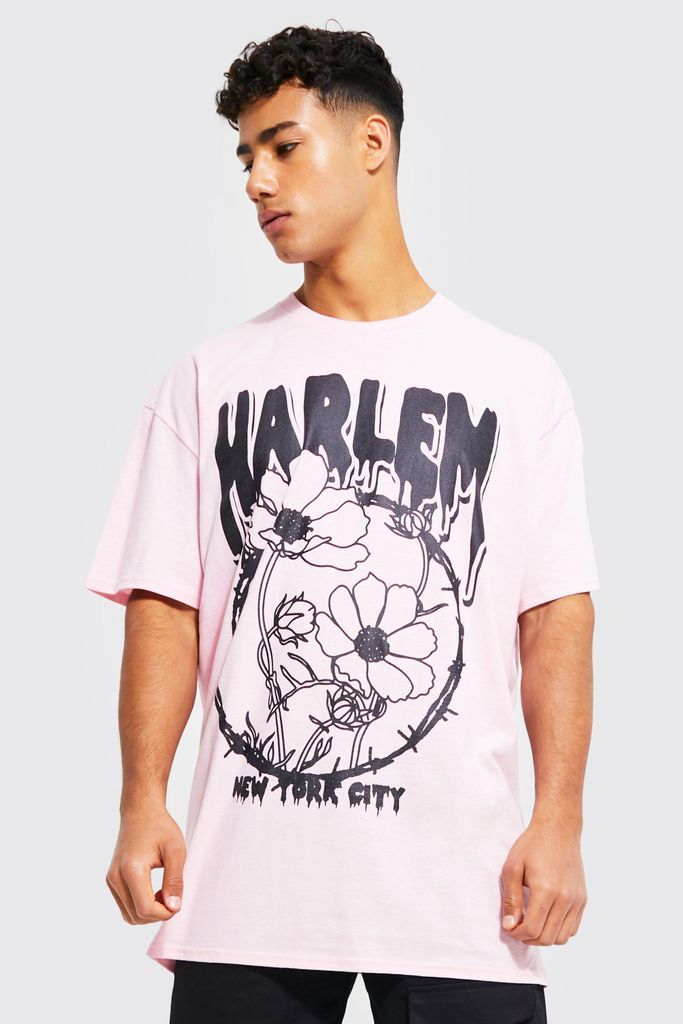 Men's Oversized Harlem Floral Graphic T-Shirt - Pink - S, Pink