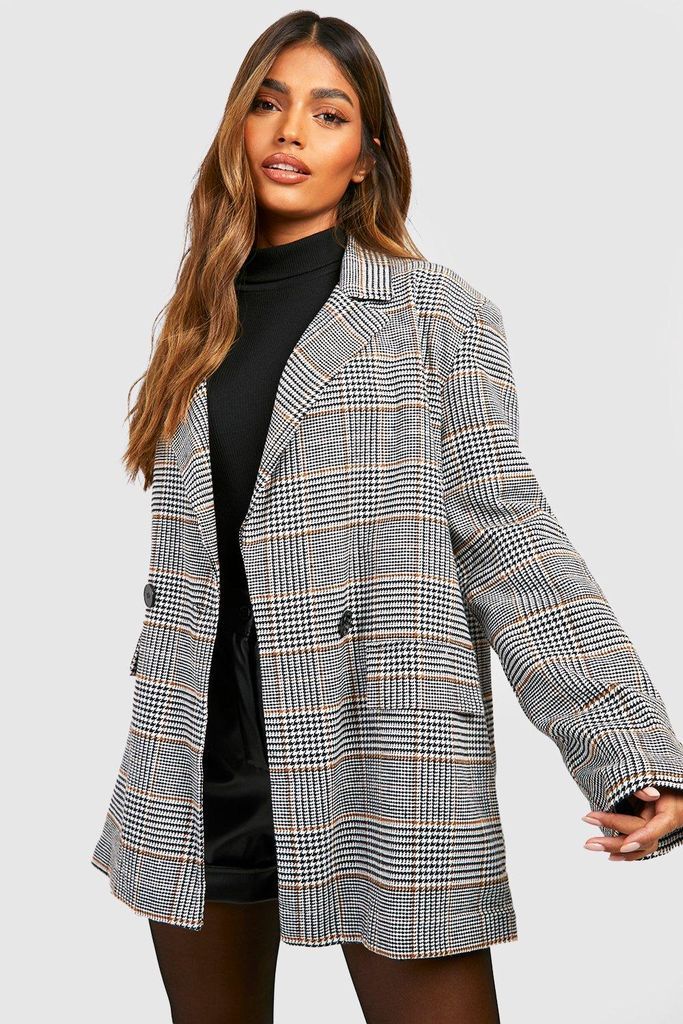Womens Tonal Check Relaxed Fit Tailored Blazer - Beige - 8, Beige