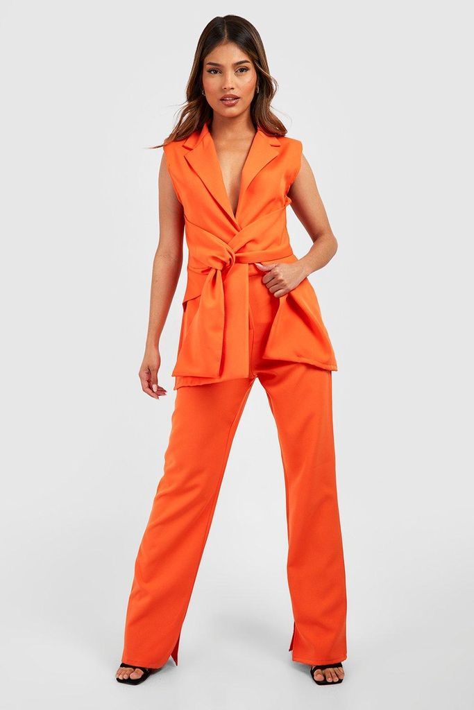 Womens Straight Leg Split Side Tailored Trousers - Orange - 10, Orange