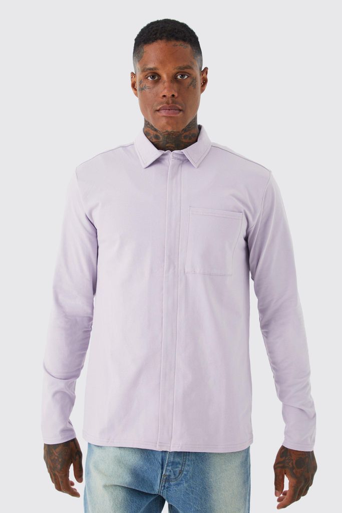 Men's Concealed Placket Jersey Overshirt - Purple - S, Purple
