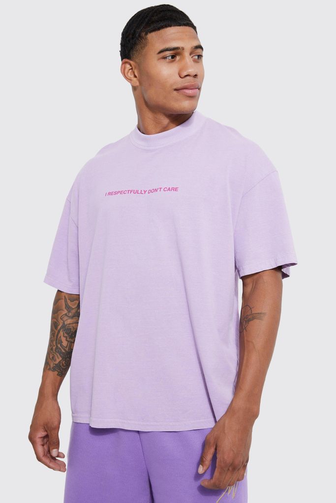 Men's Oversized Overdyed Extended Neck Meme T-Shirt - Purple - S, Purple