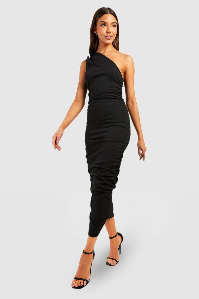 Womens Rouched Asymmetric Midaxi Dress - Black - 10, Black
