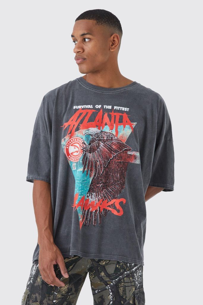 Men's Atlanta Hawks Nba Acid Wash License T Shirt - Grey - S, Grey