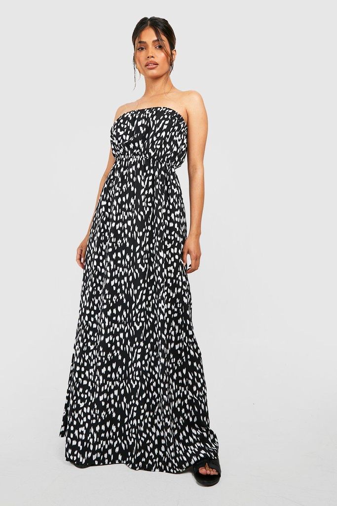 Womens Leopard Bandeau Ruffle Maxi Dress - Beige - 8, Beige