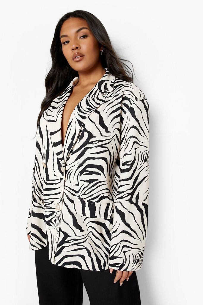 Womens Plus Zebra Oversized Blazer - Black & White - 16, Black & White