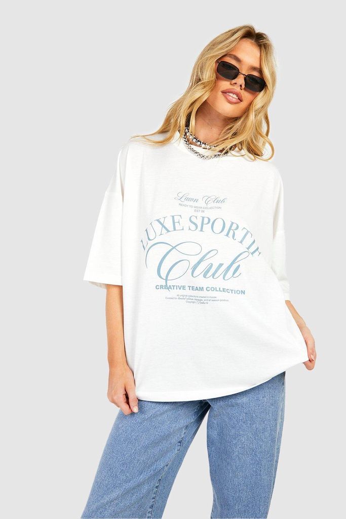 Womens Sports Club Slogan Front Print T-Shirt - Red - S, Red