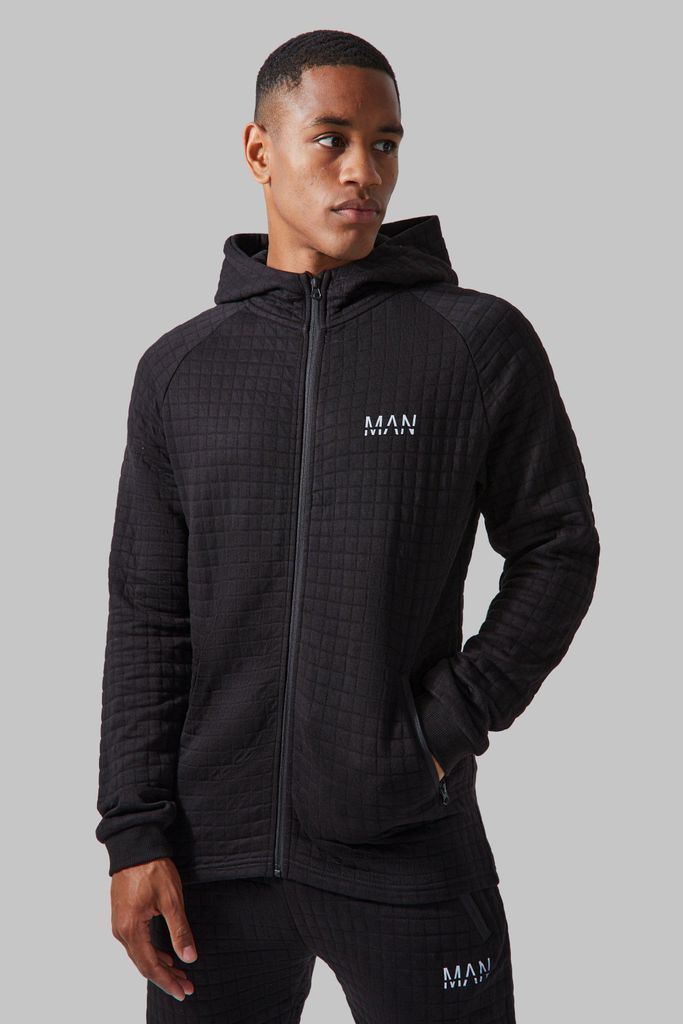Men's Active Textured Jersey Zip Through Hoodie - Black - S, Black