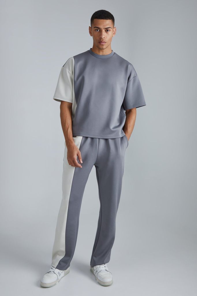 Men's Boxy Scuba Colour Block T-Shirt & Jogger Set - Grey - S, Grey