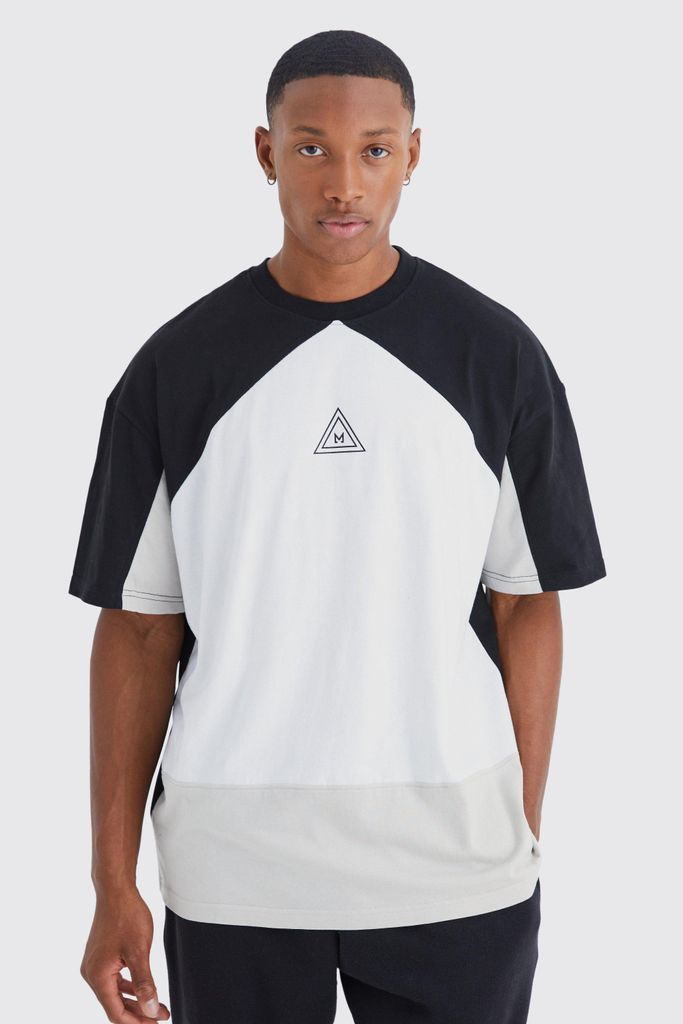 Men's Oversized Branded Colour Block T-Shirt - Black - S, Black