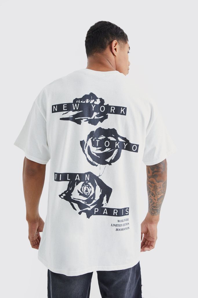 Men's Oversized Graffiti Rose Graphic T-Shirt - White - S, White