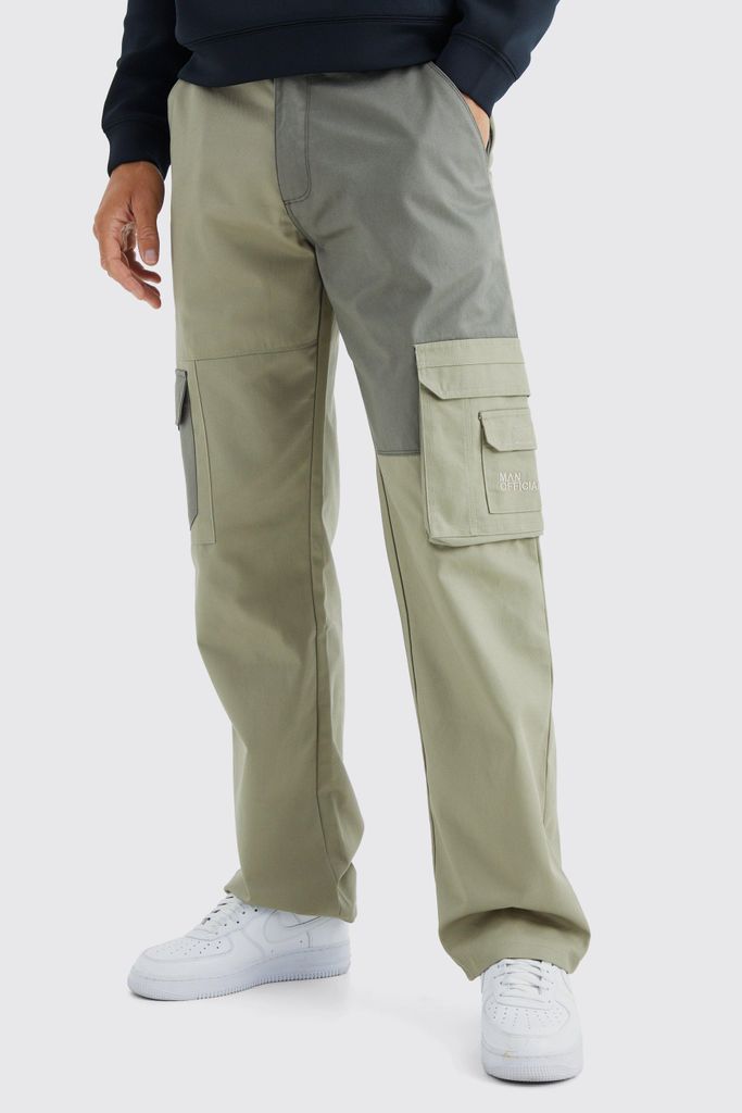 Men's Tall Relaxed Fit Colour Block Tonal Branded Cargo Trouser - Green - 30, Green