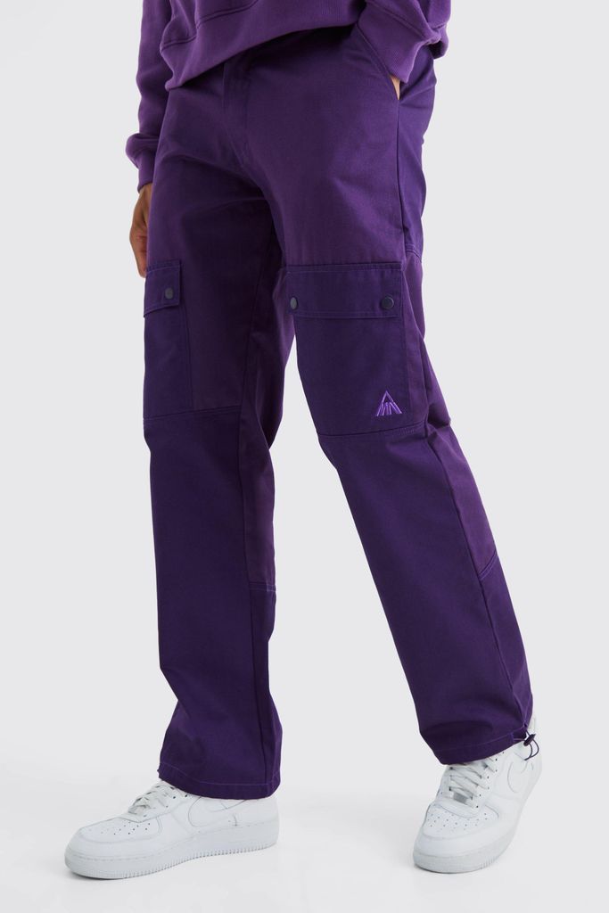 Men's Tall Relaxed Fit Colour Block Tonal Branded Cargo Trouser - Purple - 30, Purple