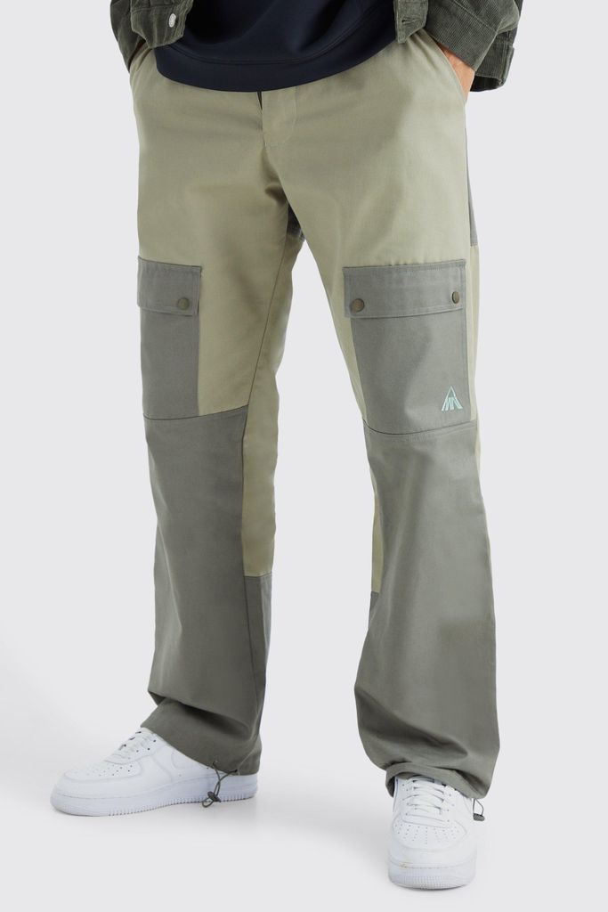 Men's Tall Relaxed Fit Colour Block Tonal Branded Cargo Trouser - Green - 30, Green